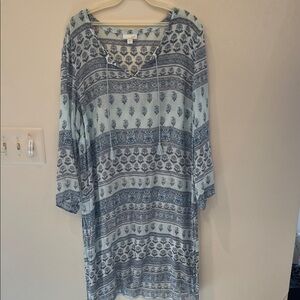 J. Jill Light Blue and Navy Printed sheer Mini Dress